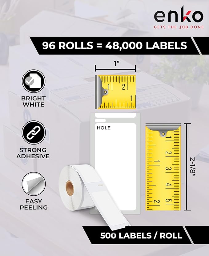 enKo Compatible for Dymo 30336 Labels (1 x 2-1/8 inches) - 96 Rolls, 48,000 Labels for Dymo LabelWriter 450 Turbo Printer and 4XL - Direct Thermal Address, Shipping and Barcode Label-DeskLoop Office