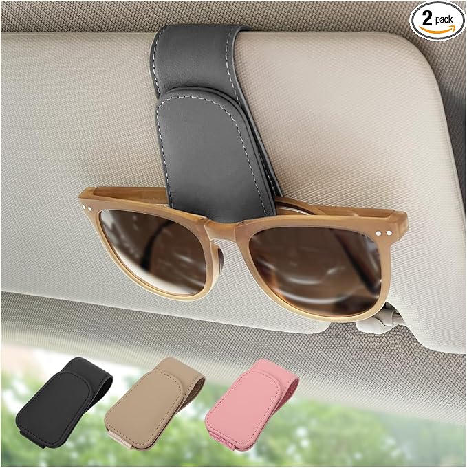 2 Pack Magnetic Leather Sunglass Holder, Eyeglass Hanger Clip by Ompellus