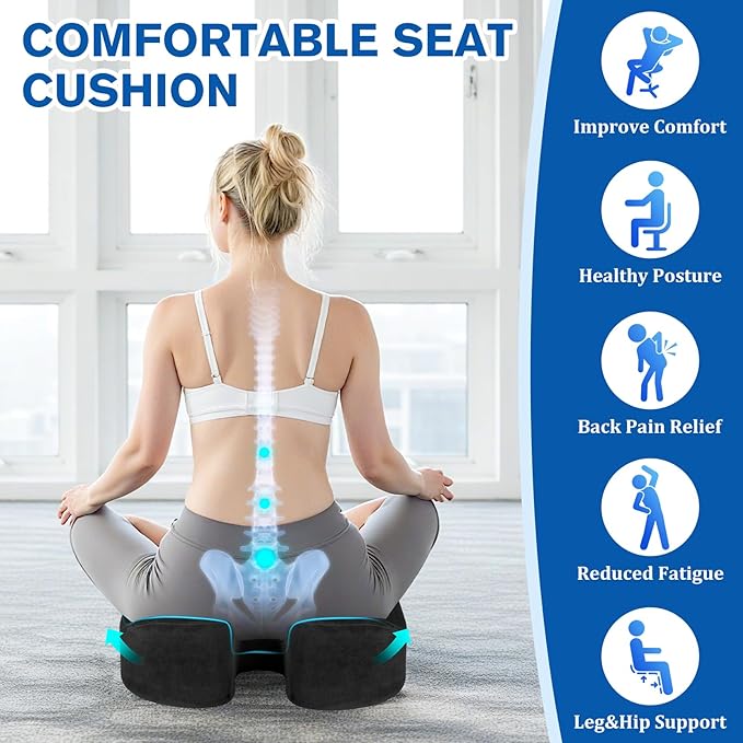 Seat Cushion, Gel Chair Cushions, Office Chair Cushions, Anti-Slip Bottom & Removable Cover Tailbone Pain Relief Cushion, Memory Foam Seat Cushion, 5.28 in Thick (Black)-DeskLoop Office