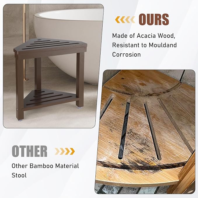 Boulphia Shower Foot Rest 14in, Acacia Wood Shower Stool - Image 6
