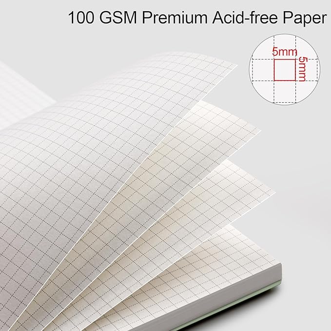 AHGXG Graph Paper Notebook - Spiral Notebook Journal 160 Pages, A5 Graph Notebook 5.7" x 8.3", 100 gsm Thick Grid Paper, Waterproof Plastic Cover, for School Writing Engineering Math, Sage Green-DeskLoop Office