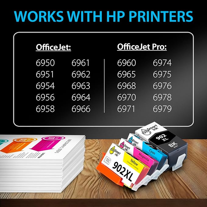 Smart Ink Compatible Ink Cartridge Replacement for HP 902 XL 902XL (4 Combo Pack) to use with Officejet Pro 6978 6968 6974 6975 6960 Officejet 6951 6954 6956 6958 Printers-DeskLoop Office
