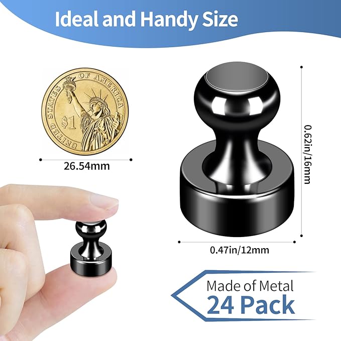 24Pack Black Fridge Magnet Refrigerator Magnets Strong Magnets for Whiteboard Lockers Fridge Office Classroom Kitchen Home Adults-DeskLoop Office