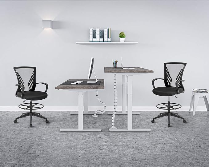 Drafting Chair Tall Office Chair Standing Desk Chair Adjustable Height with Arms Foot Rest Back Support Rolling Swivel Desk Chair Mesh Drafting Stool for Adults-DeskLoop Office