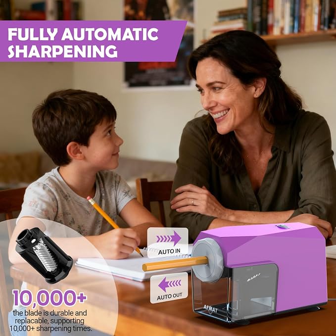 AFMAT Electric Pencil Sharpener, Fast & Hands-Free, 10K+ Uses, 5 Nibs, Fully - Image 2