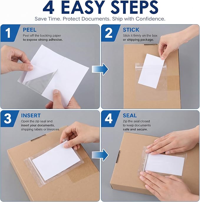 Glenmal 250 pcs 4.5" x 5.5" Resealable Packing List Envelopes Clear - Image 5