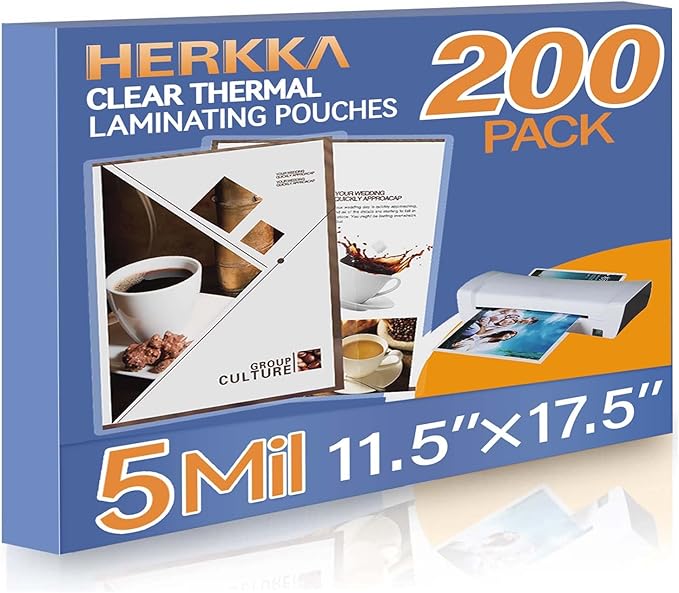 HERKKA 200 Pack Laminating Pouches, Hold 11 x 17 Inch Sheet, 5 Mil Clear Thermal Laminating Paper 11.5 x 17.5 Inch, Round Corner-DeskLoop Office