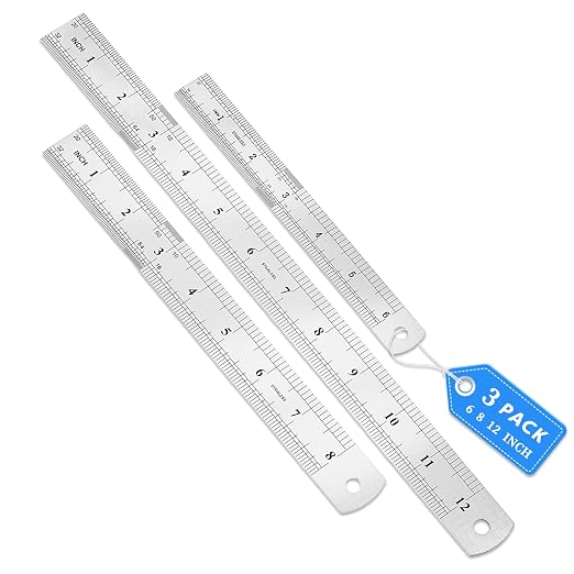 3 Pack Stainless Steel Ruler Set, 12 Inch Metal Rulers, Steel Rulers Metric by Unknown