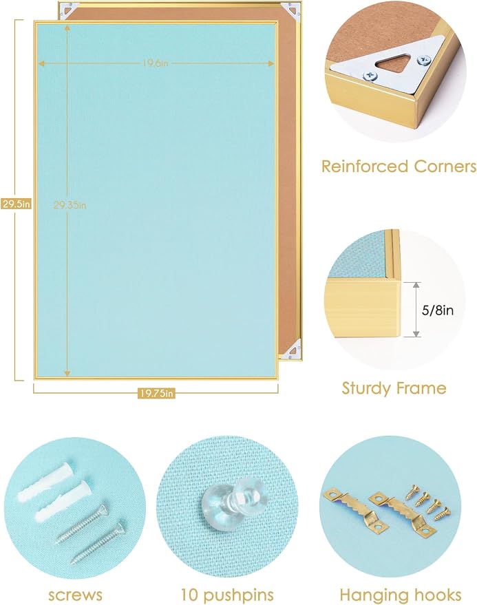 Lightomorrow Bulletin Board 30 x 20 inches, Dark Blue Pin Board - Image 6