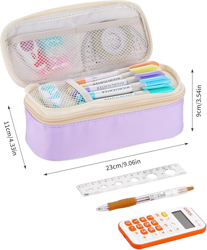 Dugio Big Pencil Case for Girls Organizer Pencil Bag with Zipper Pencil Pouch for School Teens Kids Aesthetic Large Pencil Pouch Purple-DeskLoop Office