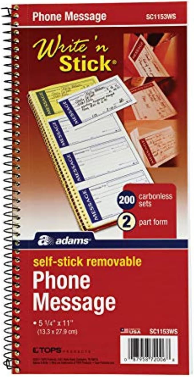 Adams Write 'N Stick Message Pad, Carbonless, 5-1/4" x 11", 200 Sets per Book by TOPSProducts