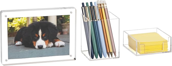 Mind Reader 3-Piece Desk Organizer Set, Pen Holder, Photo Frame and Sticky Note by MindReader