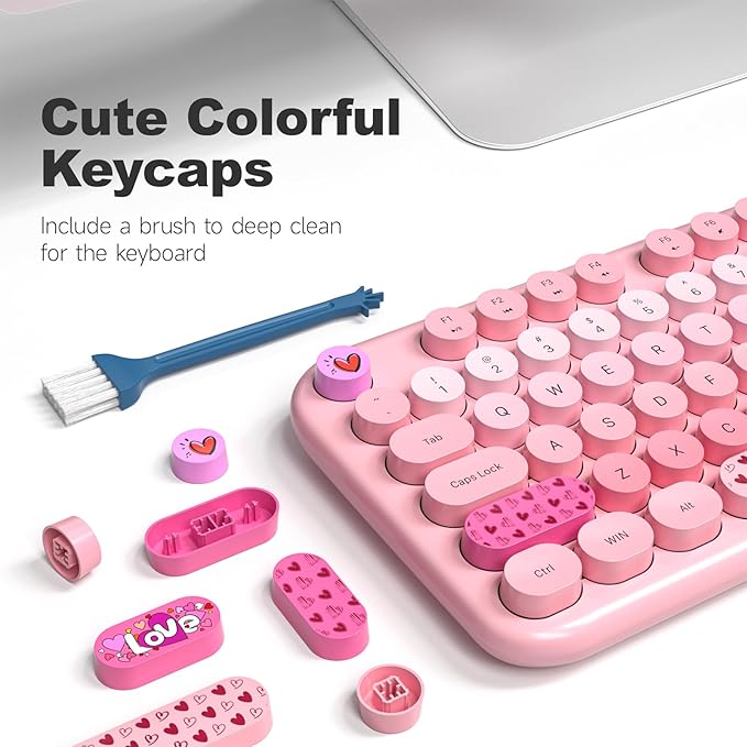 Wireless Keyboard and Mouse, Typewriter Full Size Keyboard with Number Pad and 2 in 1 USB Connected Mouse for Windows 7/8/10, Laptop, Desktop, PC, Computer (Pink Colorful)-DeskLoop Office