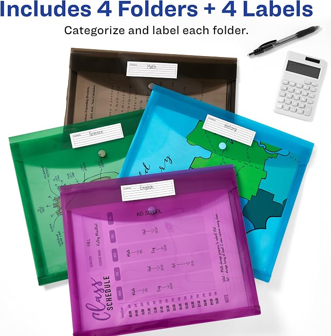 Avery Document Holder Envelope, Holds 450 Letter/A4-Size Sheets, 4-Color 4-Pack - Image 3