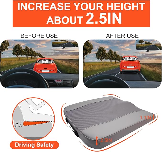 Car Seat Cushion, Comfort Memory Foam Car Cushions for Driving - Sciatica & Lower Back Pain Relief, Driver Seat Pillow for Auto, Office Chair, Wheelchair - Gray-DeskLoop Office