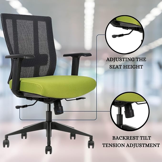 Ergonomic Office Chair - Breathable MESH - Back Adjustable Lumbar Support with 3-D ARMRESTS TILT Function and 360-DEGREE Swivel Wheels Comfortable Wide SEAT - Home Office Chair (Green) Pack of 2-DeskLoop Office