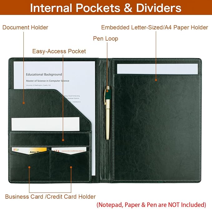 Padfolio Portfolio Binder, Faux Leather Folder, Resume Interview Legal Document - Image 2