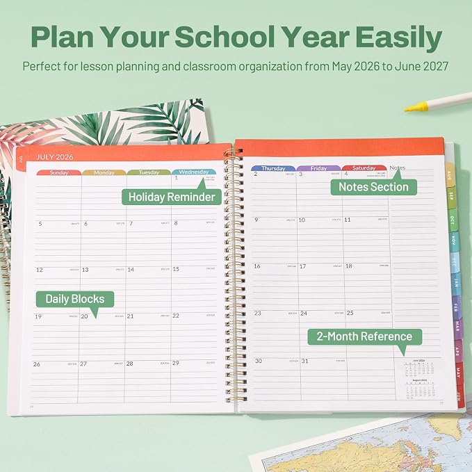 SUNEE Teacher Planner 2026-2027 Academic Year, 7 Periods Lesson Plan Book Jul - Image 3