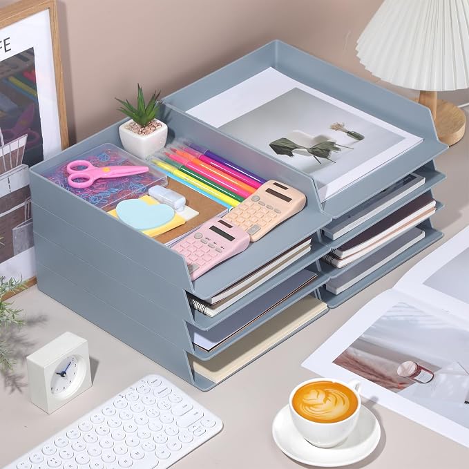 Wenqik 8 Pcs Stackable Paper Trays Rectangular Plastic Desk Holder Desktop - Image 6