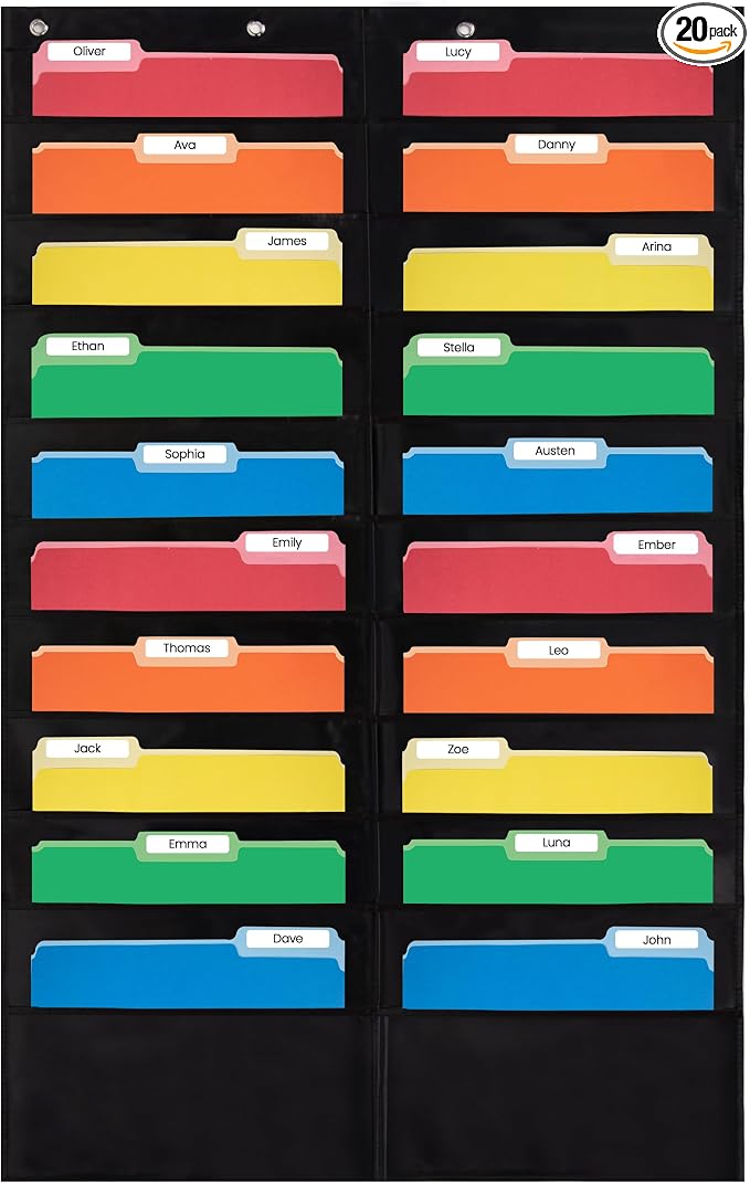 Essex Wares - 20 Pocket File Pocket Chart, and More - Wall Folder Organizer - by EssexWares