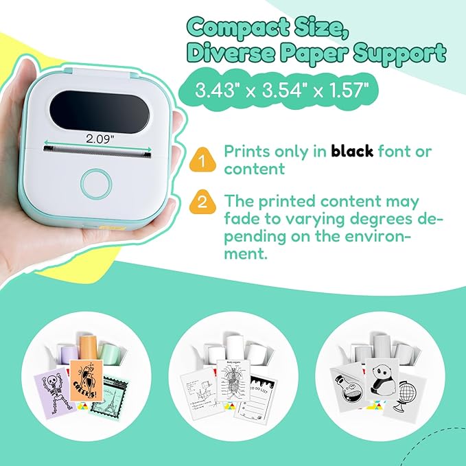 Sticker Printer Y02C, Portable Mini Sticker Maker Y02C, Mini Printer Sticker Machine with 1 Roll Paper, Bluetooth Thermal Portable Inkless Receipt Machine for Learning, Note, Photos, Journal-DeskLoop Office