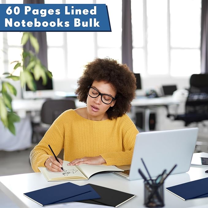 Mimorou 100 Pcs Kraft Notebook Journals 5.5 Inch x 8.3 Inch A5 Softcover Notebooks Bulk for Writing Sketch Office Notepad with 60 Pages 30 Sheets(Black, Navy,Lined)-DeskLoop Office