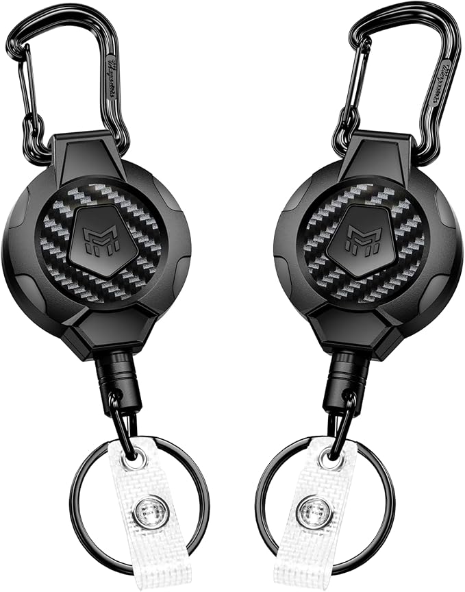 MNGARISTA 2-Pack Retractable Keychain, Heavy Duty 10 OZ Retraction 3K Carbon by MNGARISTA