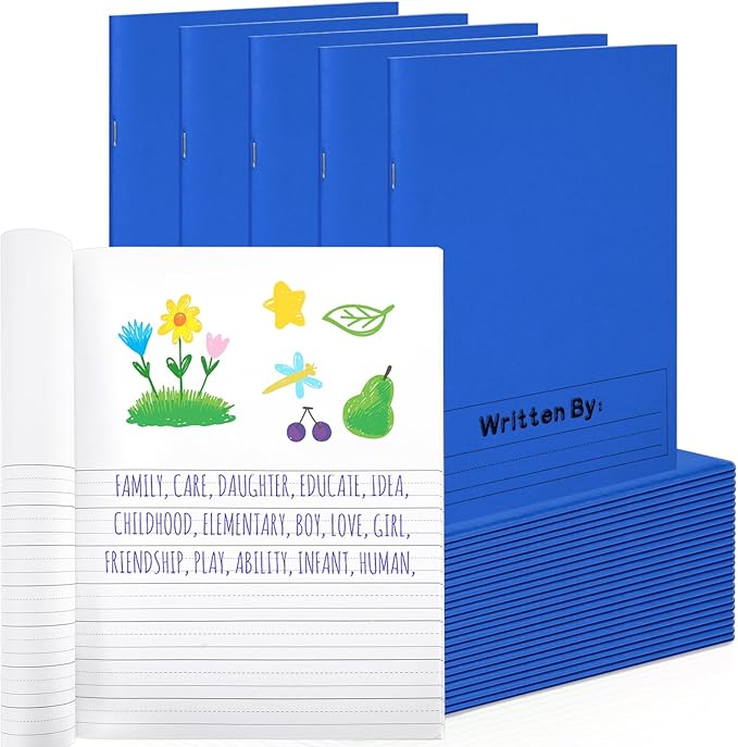 Henoyso 24 Pcs Primary Composition Notebook K-2 9 3/4 x 7 1/2 Inch Primary Journal, Back to School Supplies, Bulk Blank Writing Book for Kid to Write Draw Journal 60 Page Notebooks (Blue)-DeskLoop Office
