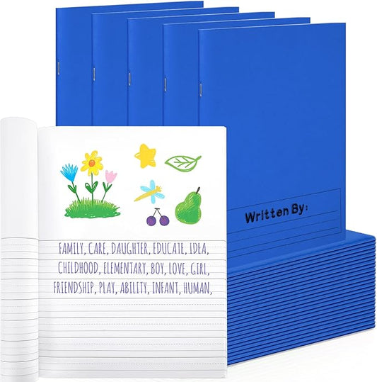 Henoyso 24 Pcs Primary Composition Notebook K-2 9 3/4 x 7 1/2 Inch Primary Journal, Back to School Supplies, Bulk Blank Writing Book for Kid to Write Draw Journal 60 Page Notebooks (Blue)-DeskLoop Office