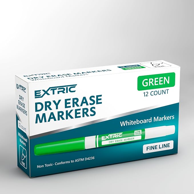 EXTRIC Green Dry Erase Markers Fine Tip 12 PK Whiteboard Markers | Use: School - Image 7