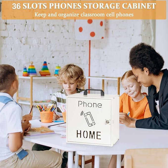 Cell Phone Holder Classroom 33 Slots Wooden Cell Phone Storage Cabinet Pocket - Image 6