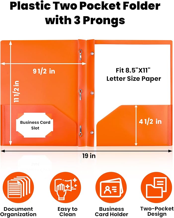 SUNEE 2 Pocket Folders with Prongs Plastic Folders with Pockets and Prongs Fit - Image 2
