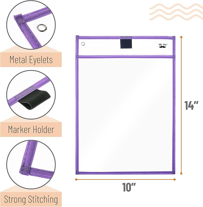 Mr. Pen- Reusable Dry Erase Pocket Sleeves, 6 Pack, Colorful | Pastel Colors - Image 3