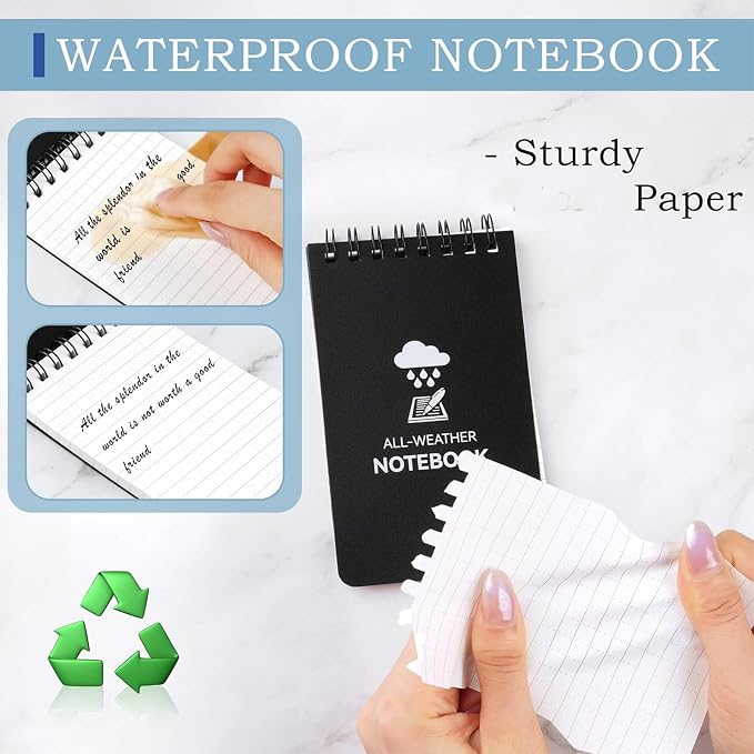 COIDEA 6 Pack Waterproof Notebook, 3 x 5 Pocket Notepad, Top-Spiral - Image 4