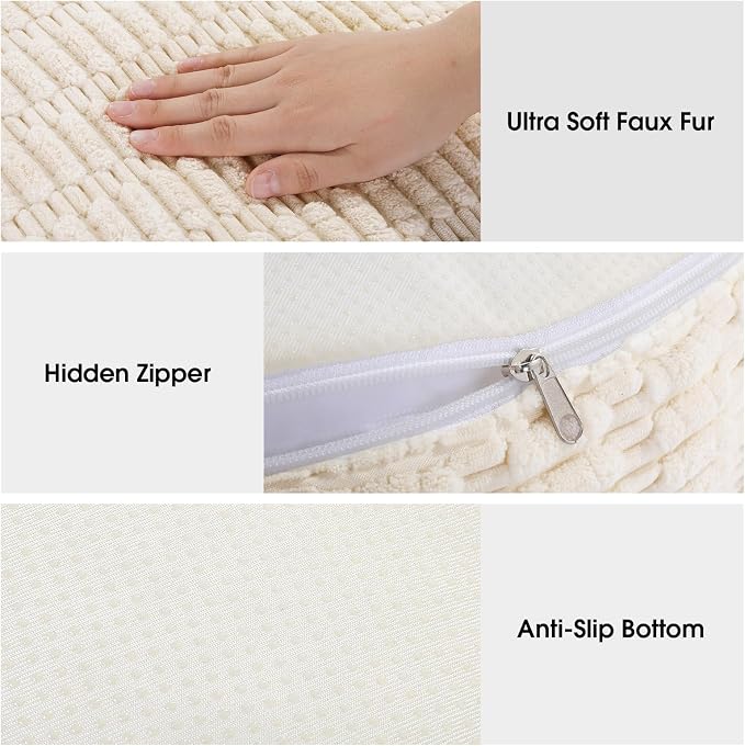 HOMBYS Unstuffed Ottoman Pouf Cover, Round Faux Fur Foot Stool, Fuzzy Chair - Image 6
