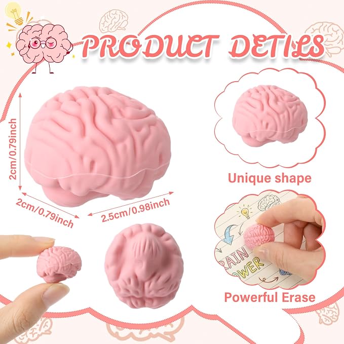 Gilprop 48 Pcs Brain Shaped Erasers Bulk, 1 Inch Mini Halloween Erasers - Image 2