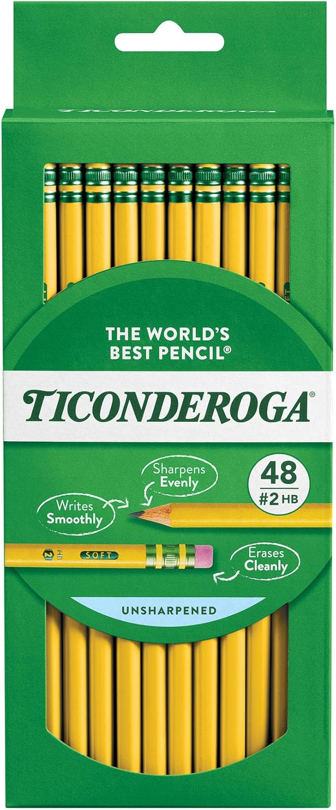 Ticonderoga Wood-Cased Pencils, Unsharpened, 2 HB Soft by Ticonderoga
