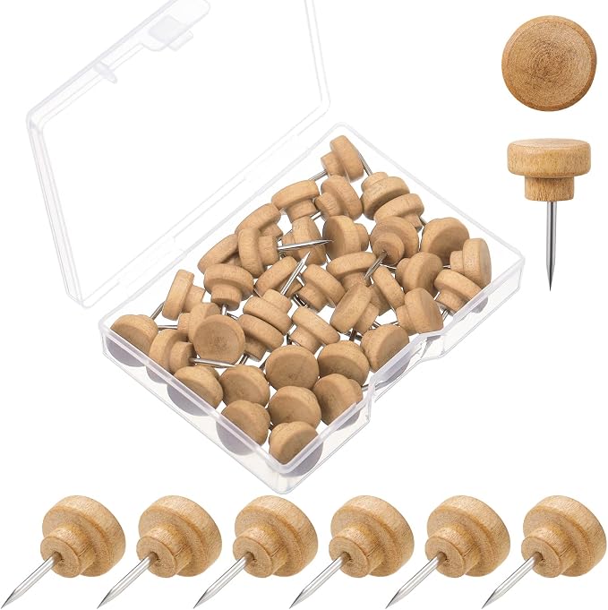 Gueevin 100 Pcs Wooden Push Pins Decorative Wood Thumb Tacks Map Tacks Push Pins by Gueevin