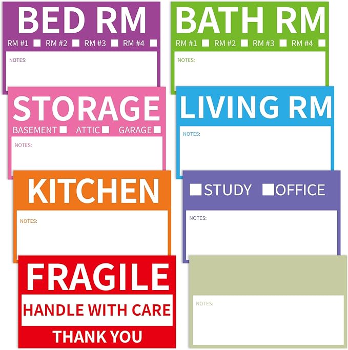 340 Home Moving Labels, 3.4 x 2 inches, 8-Color Coded Packing Box Stickers by TRYXN