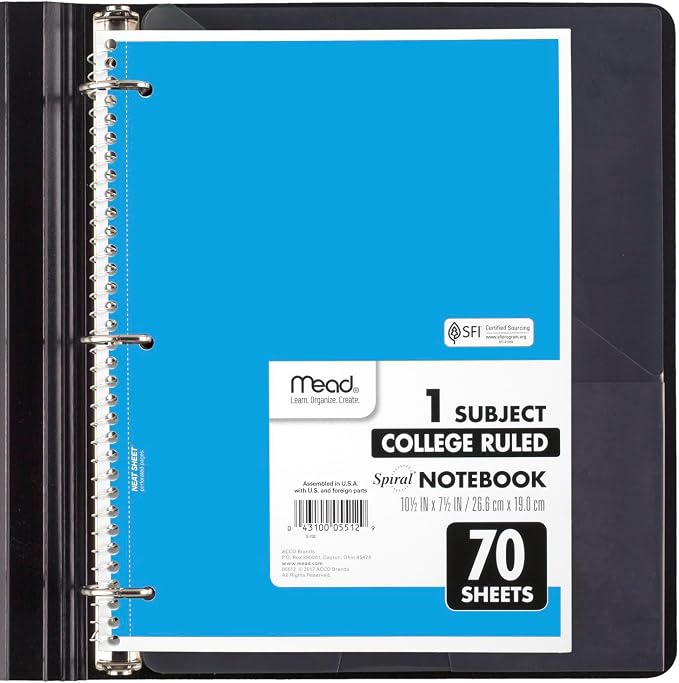 Mead Spiral Notebook, 6 Pack, 1 Subject, College Ruled Paper, 7-1/2" x 10-1/2" - Image 4