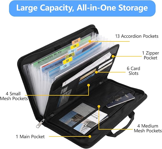 Fireproof Accordion File Organizer Bag A4 13 Pockets Expandable Document Folder - Image 5