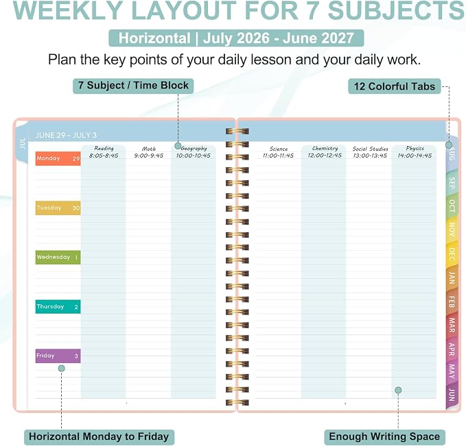 Teacher Planner 2026-2027, 7 Period Lesson Plan Book, 8.5" x 11" | July - Image 3