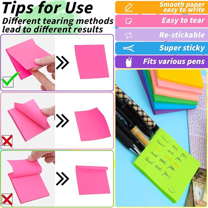 100 Pack Sticky Notes 3x3 Inch Colorful Self Stick Note Pads | 20 Colors - Image 3