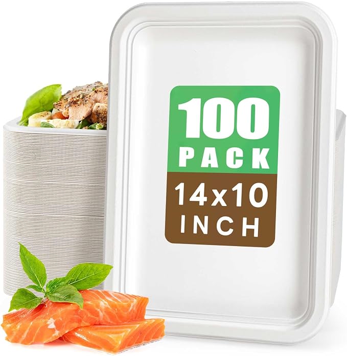 Gezond 100 Pack 14 Inch Disposable Food Trays Eco-friendly Heavy-Duty Large by Gezond%C2%AE