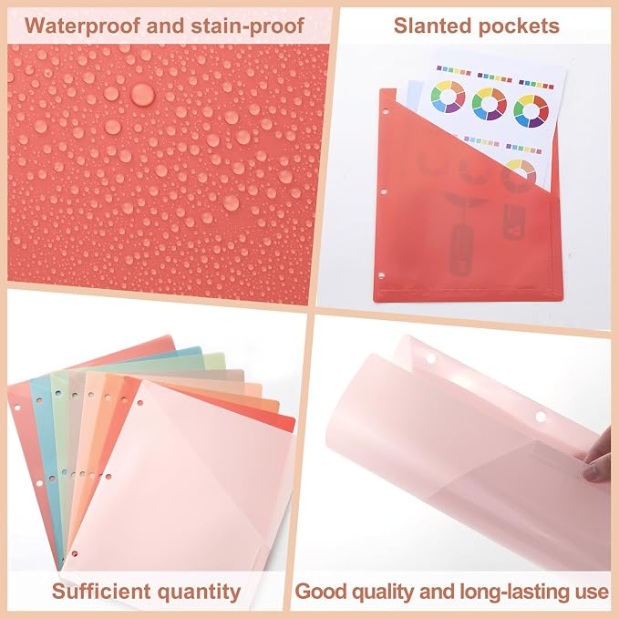 48 Pack 3-Ring Binder Pockets Translucent Polyester 3 Hole Binder Plastic - Image 3