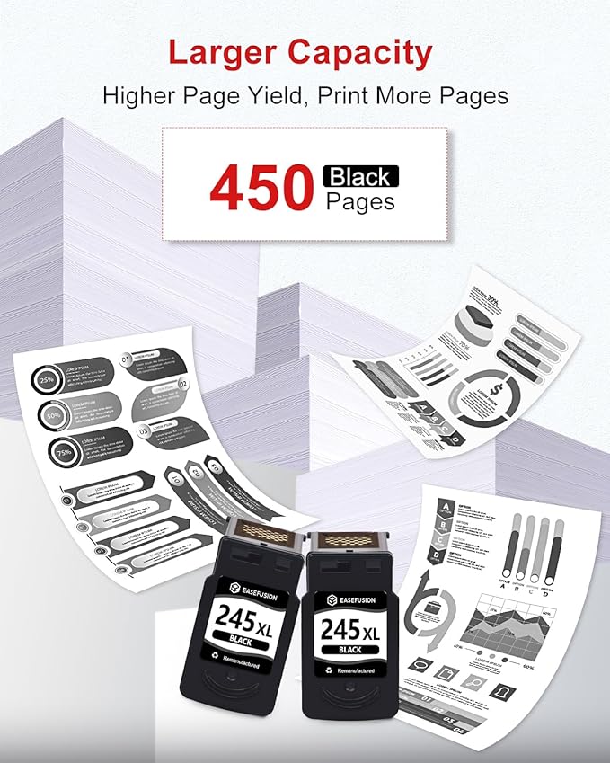 245XL Ink Cartridges Replacement for Canon 245XL Black Ink Cartridges 245 XL PG-245 PG-245XL for Canon Pixma MX490 MX492 MG2522 TR4520 TS3322 TS202 MG2500 TS3122 TR4500 Printer Ink 245-DeskLoop Office