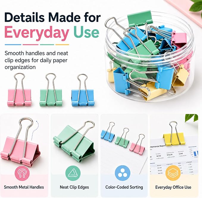 Binder Clips Assorted Sizes, Durable Metal Binder Clips - Image 2
