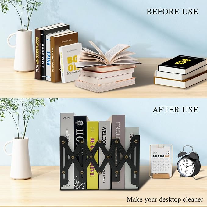 Adjustable Bookends Non Skid Decorative Bookends, Metal Bookend - Image 3