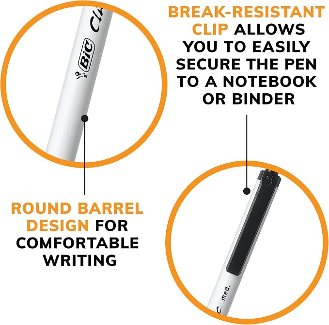BIC Clic Stic Black Retractable Ballpoint Pens, Medium Point, School Supplies - Image 8