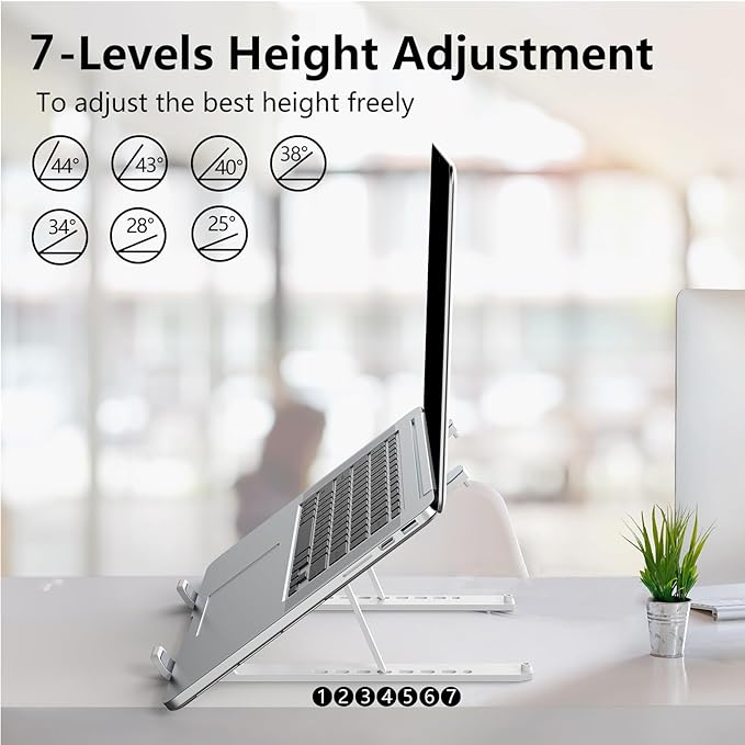 Tonmom Laptop Stand for Desk, Adjustable Laptop Riser ABS+Silicone Foldable - Image 3